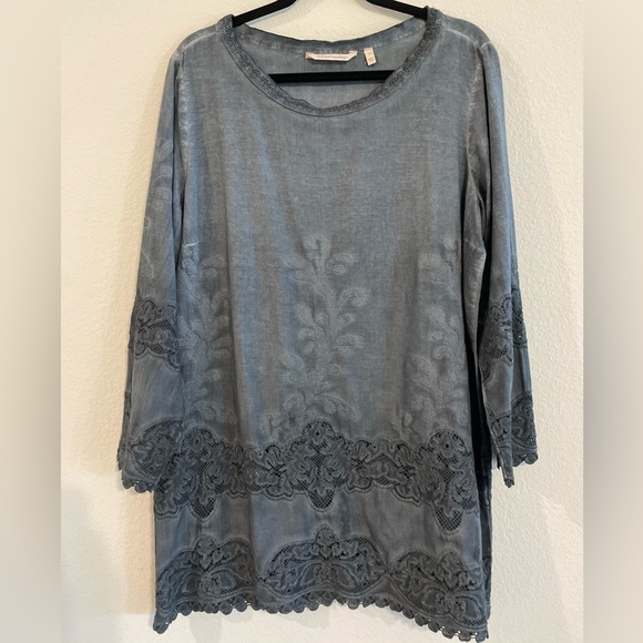 Soft Surroundings Women’s Tunic Top Grey 100% Cotton Lace Longline Cottagecore - Picture 1 of 12